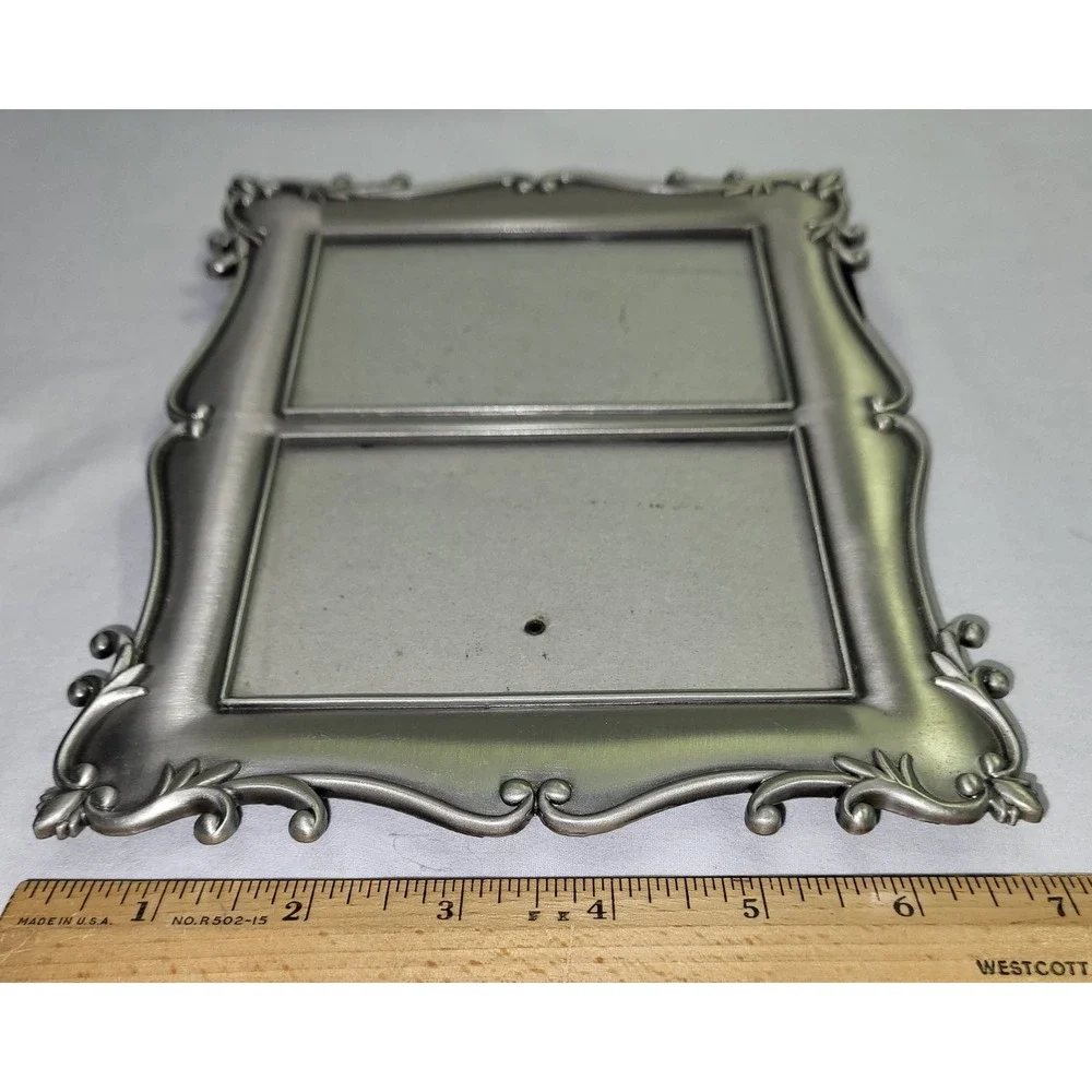Double Picture Frame Silver Ornate Pewter Style Scroll Side by Side 3x5 Photos